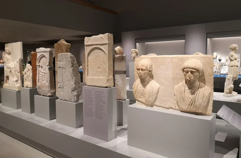 Marble slabs with figures in the Archaeological Museum of Chania